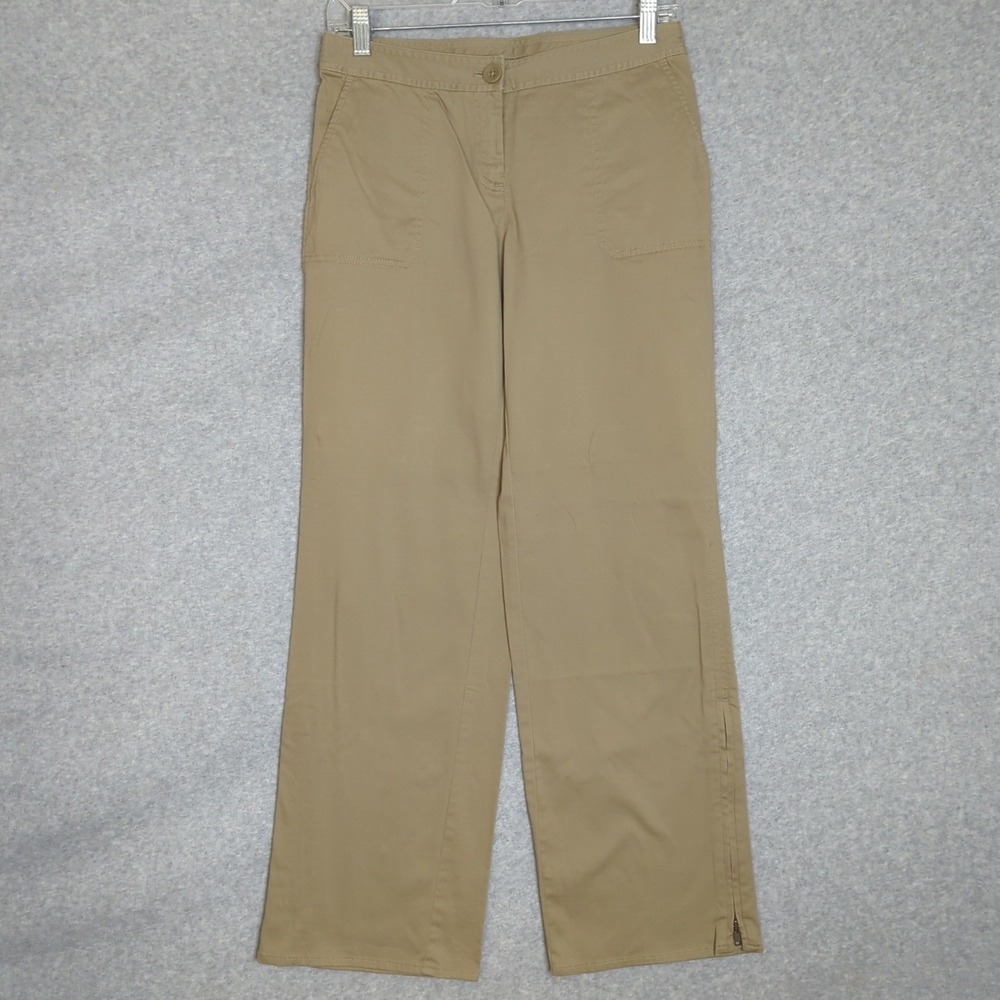 New‎ J.Jill Khaki Stretch Zipper Cuff Ankle Pants Womens 4P Straight Leg Flare